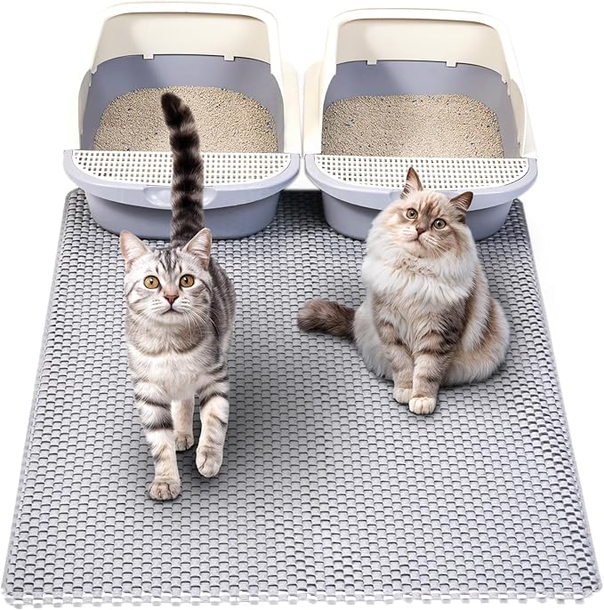BurgeonNest PVC Foam Cat Litter Mat XL 35x24 inch Soft on Paws,Urine-Proof & Water Resistant Cat Mat, Double Layer Traps Litter from Box, Scatter Control, Easy Clean – Gray