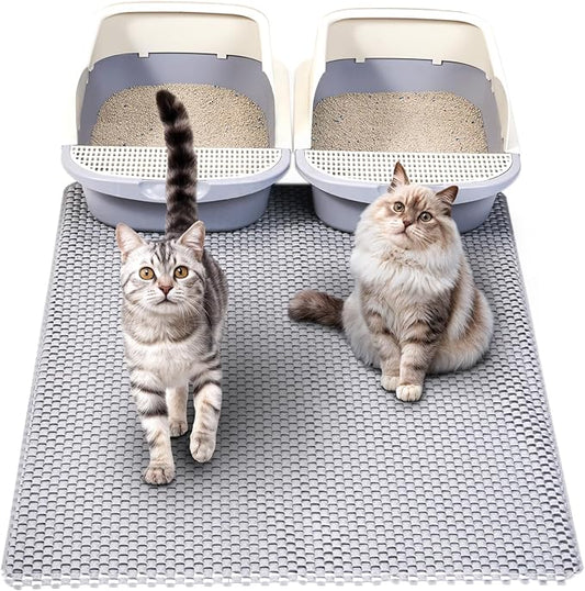 BurgeonNest PVC Foam Cat Litter Mat XL 35x24 inch Soft on Paws,Urine-Proof & Water Resistant Cat Mat, Double Layer Traps Litter from Box, Scatter Control, Easy Clean – Gray