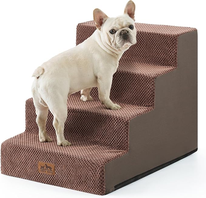 Dog Stairs for Small Dogs, 17.7" Extra Wide Right-Angle Pet Stairs for Couch and Beds, Anti-Slip Dog Steps for Old Cats and Lowrider, 17.7x23.6x17.7 inch, Brown