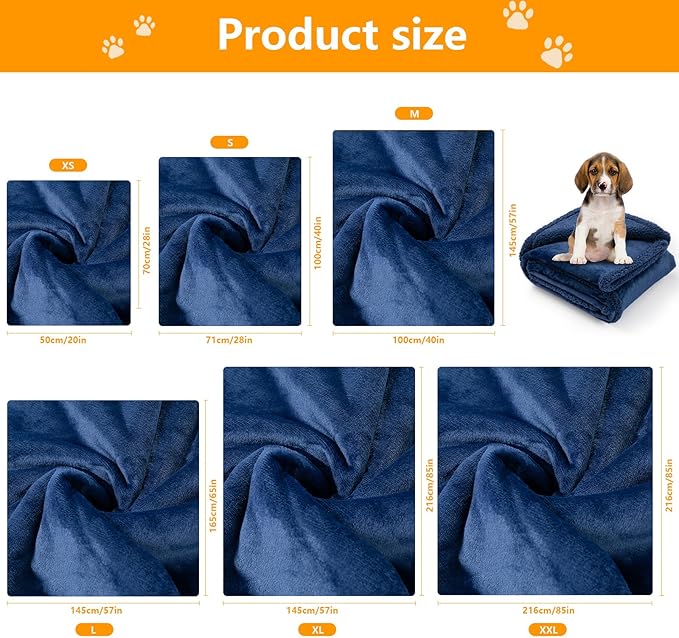 Waterproof Dog Throw Blanket Reversible Pet Fleece Blankets Bed Cover Dark Blue Puppy Blankets Leakproof Sofa Couch Washable Cover Cat Pet Blanket for Warm-Navy Blue,S-40x28in