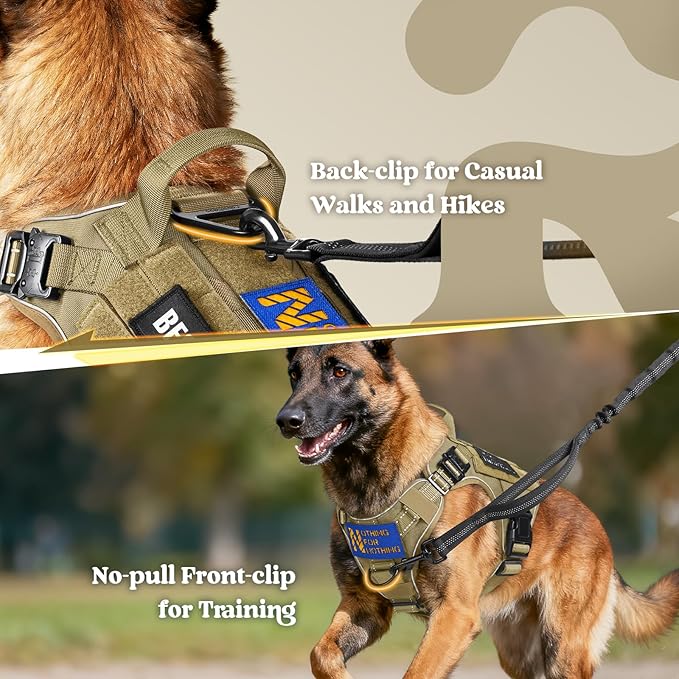 rabbitgoo Tactical Dog Harness Small Sized, No Pull Upgraded Reflective Heavy Duty Molle Vest with Handle, Adjustable Military Service Dog Vest for Walking Hiking Training, Brown, S