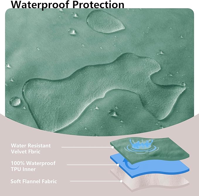 Waterproof Blanket for Bed King Size, Leak Proof Dog Couch Blankets Reversible, Pet Throw Sofa Furniture Protector Machine Washable-82 x108,Green+Cream