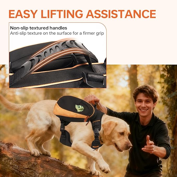 Dog Backpack for Medium & Large Dogs, Detachable Side Bags, Quick-Poop Bag Dispenser | No-Pull Adjustable Harness for Large-Chested Breeds | Non-Slip Handle for Hiking, Walking, Outdoor Adventures（M）