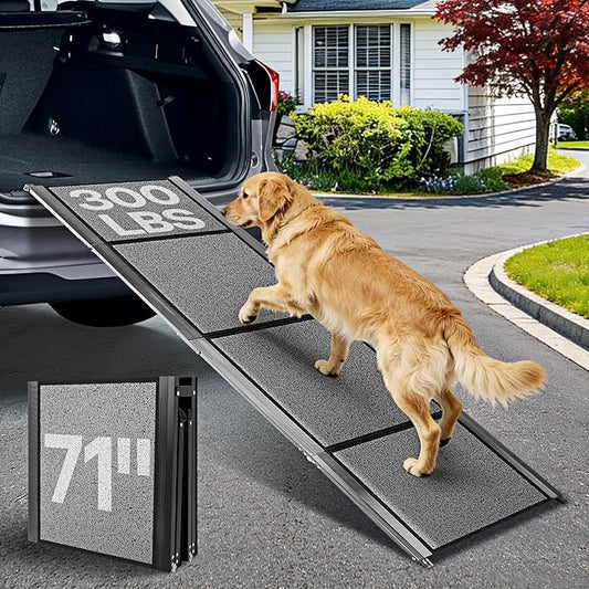 71''x 20'' Dog Ramp for Car, Pet Ramp for Large Dogs Up to 300LBS, Foldable Dog Car Ramp, Dog Stairs Steps with Waterproof & Non-Slip Rug Surface for Truck, SUV, Indoor & Outdoor(Wire Loop Fabric)