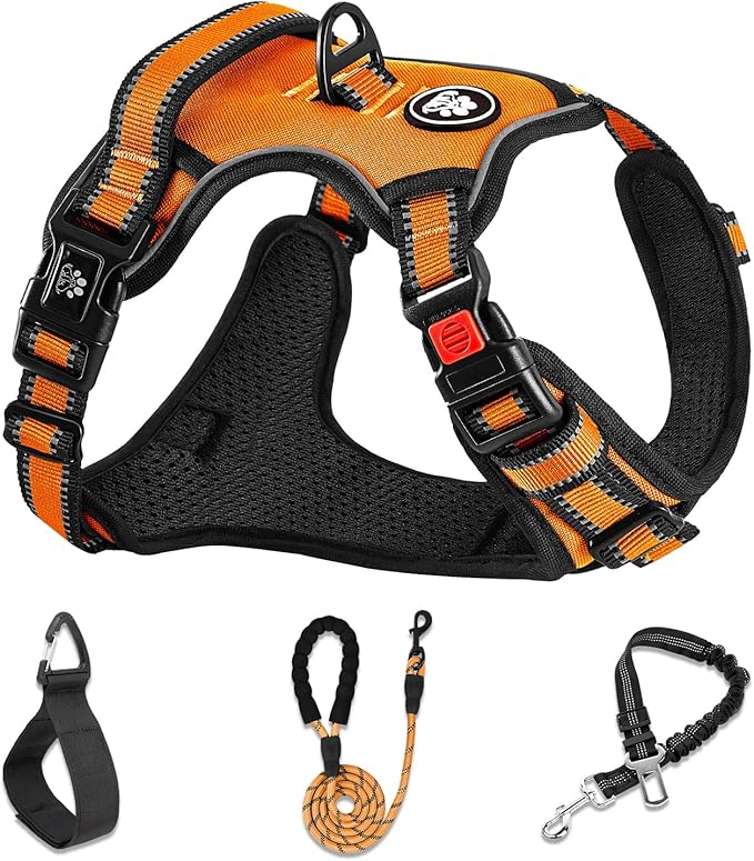 NESTROAD No Pull Dog Harness,Adjustable Oxford Dog Vest Harness with Leash,Reflective No-Choke Pet Harness with Easy Control Soft Handle for Large Dogs(X-Large,Orange)