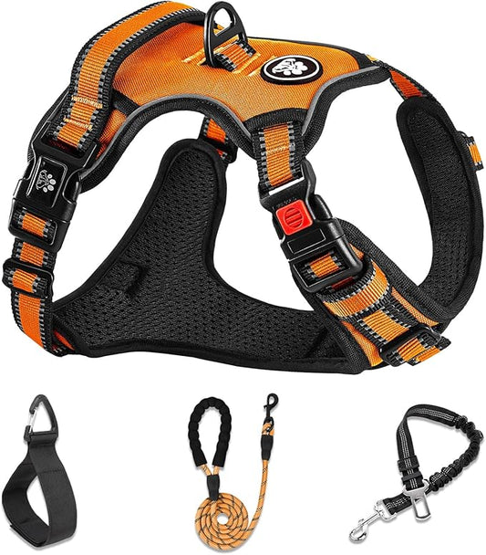 NESTROAD No Pull Dog Harness,Adjustable Oxford Dog Vest Harness with Leash,Reflective No-Choke Pet Harness with Easy Control Soft Handle for Small Medium Dogs(Medium,Orange)