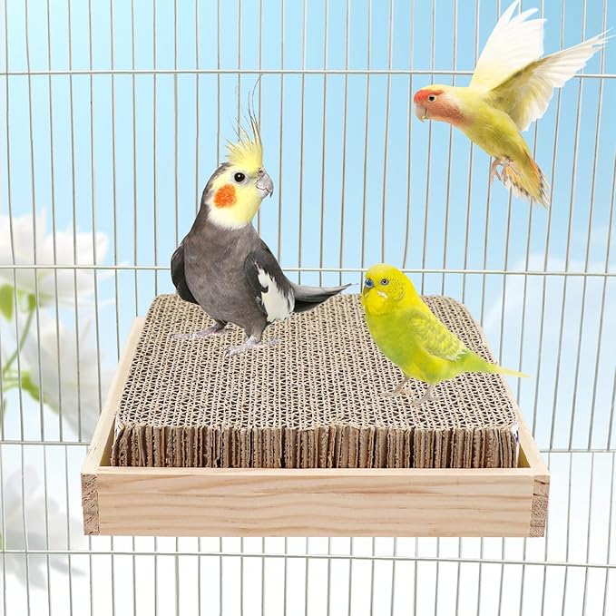 Bird Perch Stand Platform with Cardboard Toys, Parrot Chewing Toys, Parakeets Foraging Toys, Bird Paw Grinding Perch, Cage Accessry for Small Birds Parakeets Conure Cockatiels Lovebird
