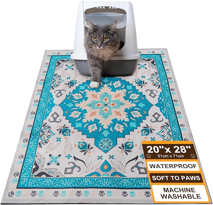 BEAUTYZOO Cat Litter Mat Litter Trapping Mat, 32"x 45" Large Litter Box Mat, Waterproof Kitty Litter Mat, Non-Slip Litter Rug Mats Pads for Floor Scatter Control, Soft on Paws & Easy to Clean, Blue