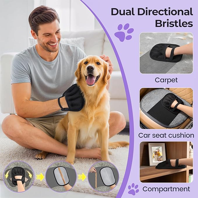 2Pcs Electrostatic Pet Hair Removal Glove, Static Magic Brush Pet Hair Remover, Washable Reusable Pets Grooming Glove For Furniture, Carpet, Bed Sheets, Couch, Clothes, Hair Removal Tool For Dog Cat
