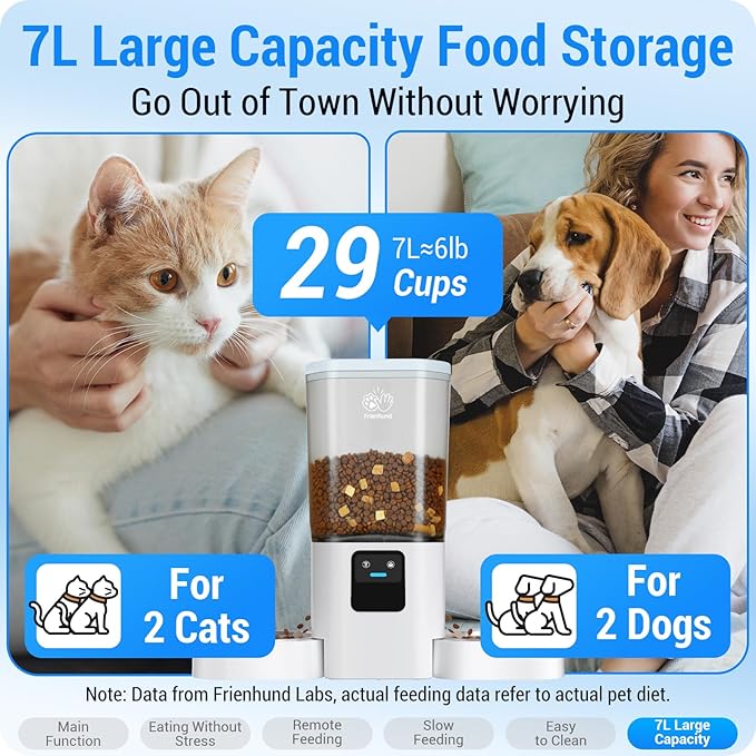 5G WiFi Automatic Cat Feeder 2 Cats: Dual Automatic Dog Feeder with APP Control, Cat Food Dispenser for Multiple Pets, Detachable for Easy Clean, 7L Large Food Storage -29 Cup (ACF190W-C)