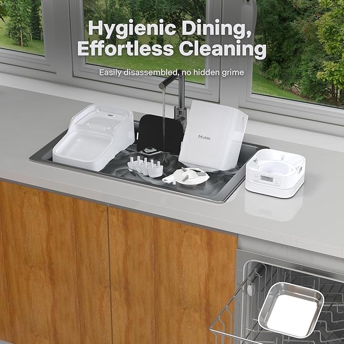 Automatic Cat Feeder, Elevated Automatic Dog Feeder, 7L Cat Food Dispenser, No-Jam, Up to 6 Meals for 2-15 mm Dry Food, Stainless Steel Bowl, No Spinal Pressure, Easy to Clean