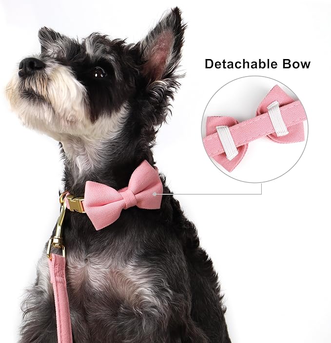 Beirui Adorable Small Dog Harness Collar Leash Set,Cute Puppy Harness with 3 Bows for XS Dogs,Yorkie,Adjustable Step-in Vest for Walking,Parties&Holiday Outfits(Pink,XS)