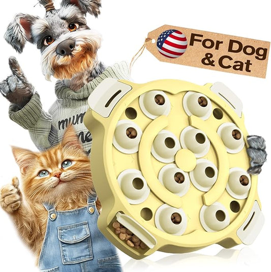 KADTC 2 Levels Dog & Cat Puzzle Toy - Beginner - Friendly Slow Treat Dispenser Puppy Interactive Enrichment Feeder Kitten Food Puzzles for Smart Indoor Cats Stimulating Toys Christmas & New Year Gift