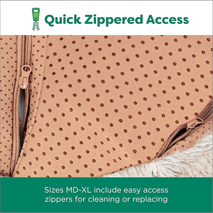 Furhaven 45" Round Calming Donut Dog Bed for Large Dogs, Refillable w/Removable Washable Cover, for Dogs Up to 90 lbs - Shaggy Plush Long Faux Fur Donut Bed - Driftwood Brown, Jumbo/XL