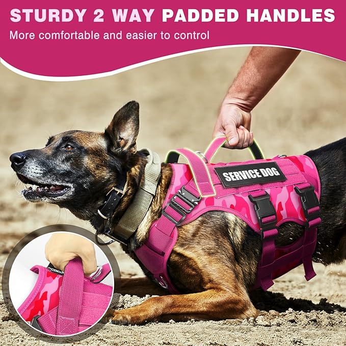 WINSEE Service Dog Vest Harness for Large Dog, Tactical Working MOLLE Vest with 10 Pet Patches, No Pull Heavy Duty Harness for Training Walking