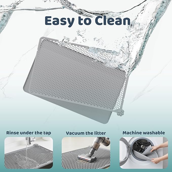 Silicone Cat Litter Mat 24"x15" (Keep Floor Clean)(Easy Clean)(Anti-Crease)(Built to Last)(Non-Slip)(Double Layer Detachable)(Soft on Paws)(Claw-Proof)