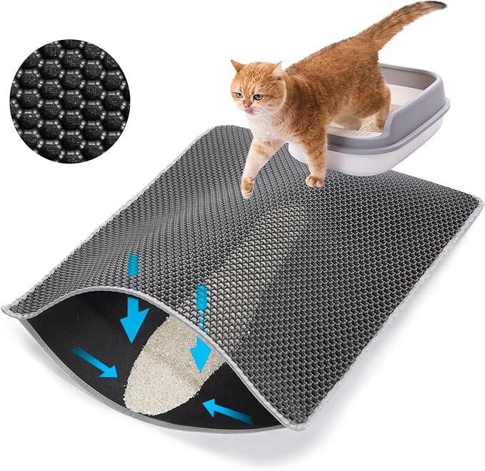 Cat Litter Mat Litter Trapping Mats, 25"x16" Cat Litter box Mat for Floor, 2 Layer Honeycomb Pet Litterbox Matt Catcher Rug, Waterproof Urine Proof, Non-Slip, Soft, Clean Easily, Small