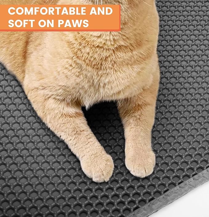 23.6” x15.7” Cat Litter Mat, Litter Trapping mat, cat mat for Litter Box, cat Litter mat Small, Honeycomb Double Layer Design, Waterproof & Urine Proof, Scatter Control, Non-Slip, Grey, 1 Pack