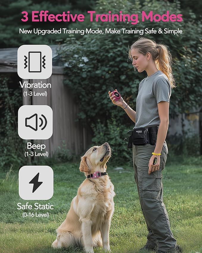 Jugbow Dog Training Collar - 3/4 Mile Dog Shock Collar with Remote for Large Medium Dogs, Rechargeable IPX8 Waterproof E-Collar with 3 Training Modes, LED Light & Security Lock (Pink)