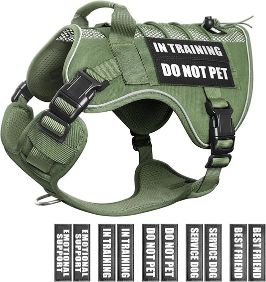 WINSEE Service Dog in Training Mesh Harness with 10 Pet Patches, Soft Air Mesh Breathable Tactical Dog Molle Vest, Reflective Military Pet Vest for Walking Hiking for Medium Dogs