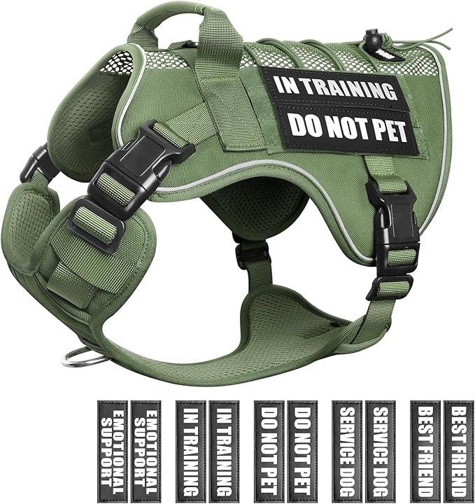 WINSEE Service Dog in Training Mesh Harness with 10 Pet Patches, Soft Air Mesh Breathable Tactical Dog Molle Vest, Reflective Military Pet Vest for Walking Hiking for Small Dogs