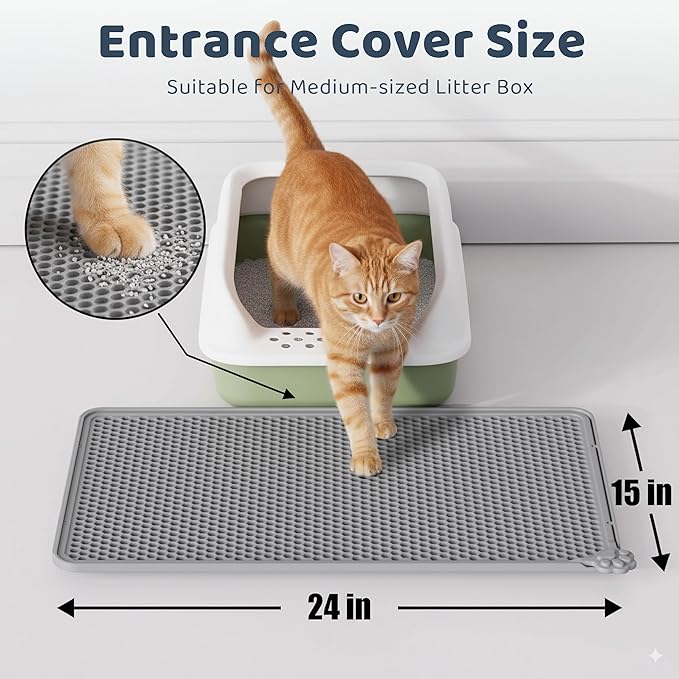 Silicone Cat Litter Mat 24"x15" (Keep Floor Clean)(Easy Clean)(Anti-Crease)(Built to Last)(Non-Slip)(Double Layer Detachable)(Soft on Paws)(Claw-Proof)