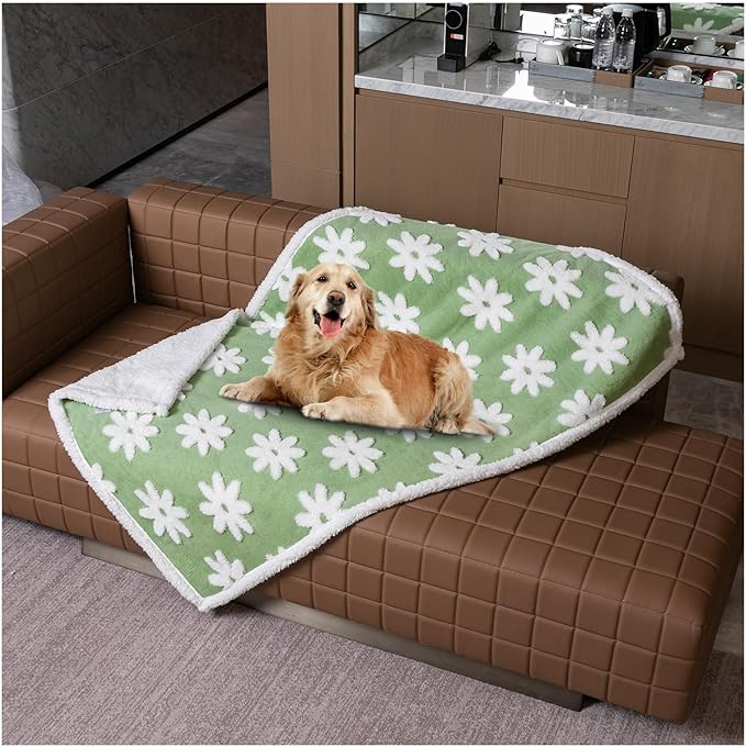 Waterproof Pet Blanket,Dog Bed Covers Couch Sofa Stylish Jacquard Pets Throw Blankets for Puppy Cats Washable Reversible Furniture Protection Covers (Green Flower,S)