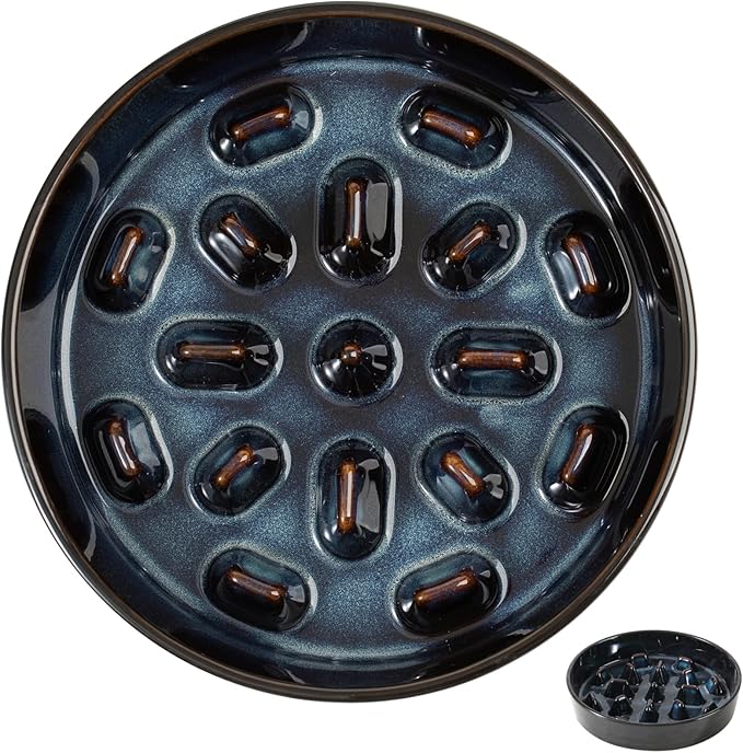 Ceramic 3.2 Cup Dog Bowl Slow Feeder, 9.5 inch Slow Pet Food Dish for Large Dog, Stop Bloat, Preventing Choking(Single Bowl, Starry Sky)