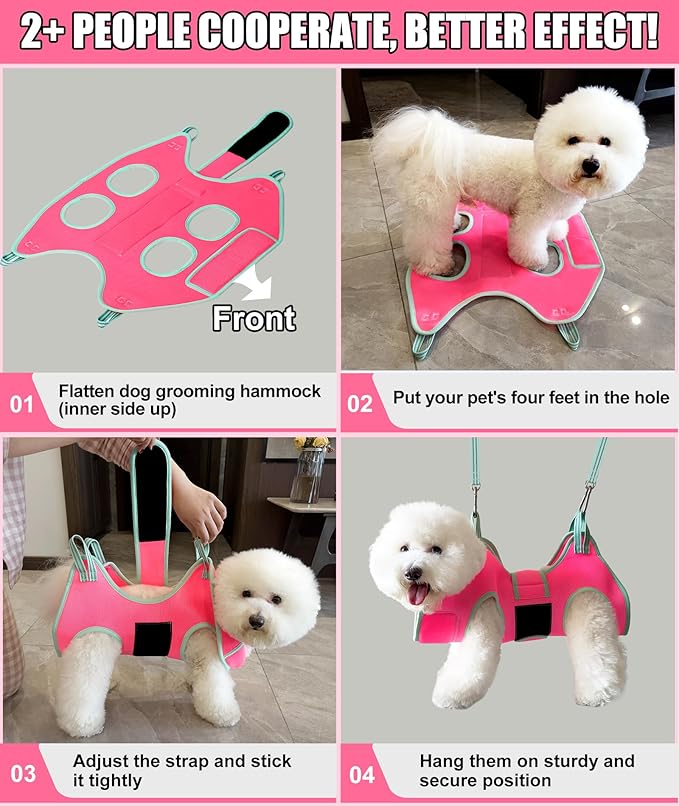Dog Grooming Hammock,XS Pink Hanging Harness Holder for Nail Clipping/Trimming,Grooming Sling Hanger with Thick Fabric Neck Support,Strap Restraint for Claw Care