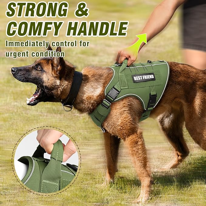 Tactical Dog Harness Medium Sized Dog,No Pull Military Dog Vest with Handle&Molle,Reflective Heavy Duty Pet Harness for K9 Working Walking Hiking Training Green M