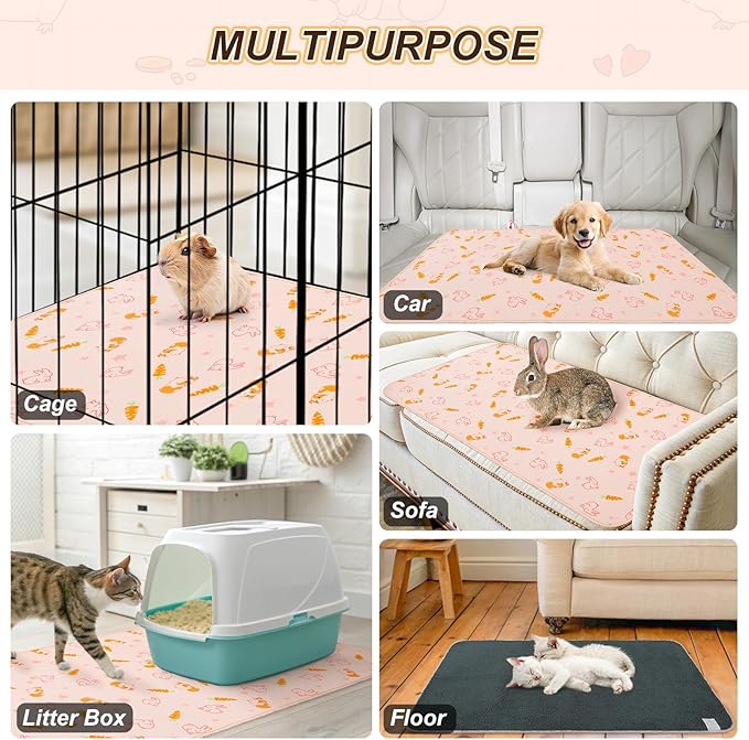 BEAUTYZOO 4 Pack Guinea Pig Cage Liners, Washable Reversible Fleece Guinea Pig Bedding, Waterproof Super Absorbent Pee Pads for Small Animals Rabbit Hamster Bunny - 12"x12" Pink