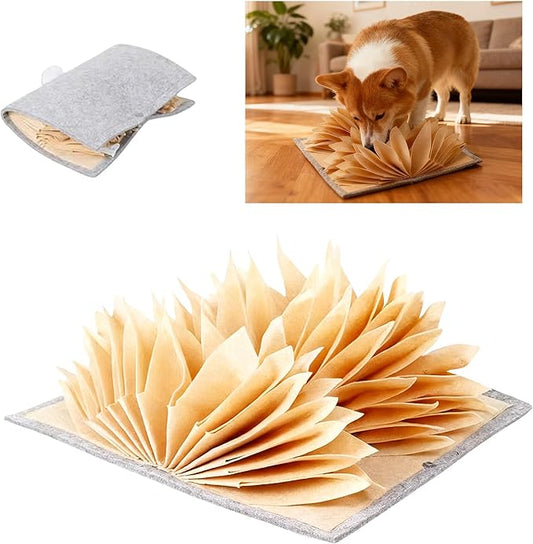 Snuffle Mat for Dogs - Accordion Fold & Suction Cups for Non-Slip, Machine Washable Interactive Licking Mat for Mental Stimulation, Anxiety Relief & Slow Feeding, Puzzle Toy for All Dogs(Beige)