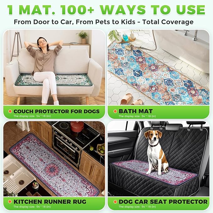 Hompet 2 Pack Super Absorbent Dog Door Mat for Muddy Paws, Washable Pee Pads for Dogs, Reusable Puppy Training Pads, Quick Dry Non-Slip Pet Entryway Rug, Leak-Proof Potty Pad for Indoor Floors 18x54