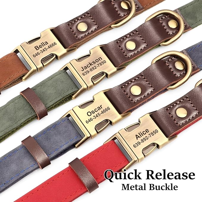 Personalized Dog Collars, Custom Soft PU Leather Dog Collar with Pet Name and Phone Number for Small Dogs, Adjustable and Durable Pet Collars with Quick Release Metal Buckle,S(10-15")
