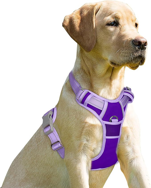 BARKBAY No Pull Dog Harness Front Clip Heavy Duty Reflective Easy Control Handle for Large Dog Walking(Violet Purple & Purple,XL)