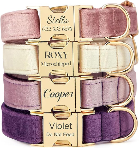 Personalized Velvet Dog Collar with Name & Phone, Multi-Color Options, Metal Quick-Release Buckle, Soft & Stylish (Style-A)