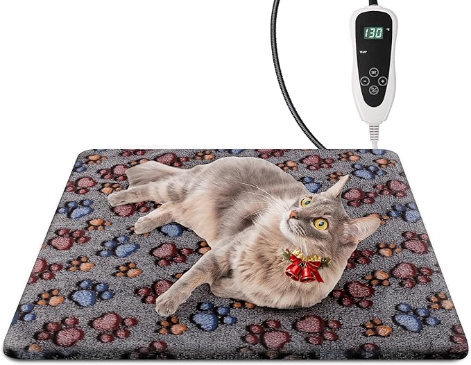 Newget Cat Heating Pad, Waterproof Pet Heating Pad for Cats Dog Indoor, 11 Adjustable Temperature Cat Warming Bed Mat with Timer, Indoor Heated Bed with Chew Resistant Cord (S: 18'' L X 18W '')