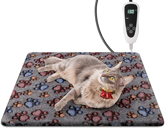 Newget Cat Heating Pad, Waterproof Pet Heating Pad for Cats Dog Indoor, 11 Adjustable Temperature Cat Warming Bed Mat with Timer, Indoor Heated Bed with Chew Resistant Cord (S: 18'' L X 18W '')