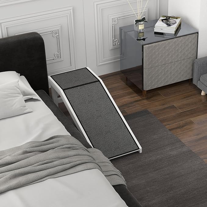 PawHut Dog Ramp for Bed, Pet Ramp for Dogs with Non-Slip Carpet and Top Platform, 49" x 16" x 14", White