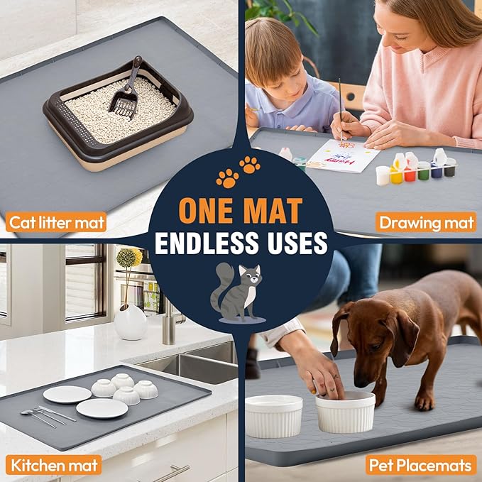 Large Cat Mat for Litter Box, 34"x22" Waterproof Silicone Mat with Litter Trapping, Easy Clean & Non-Slip Floor Pad for Indoor Cats, Pink