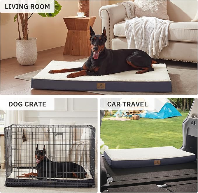 Bedfolks Orthopedic Dog Bed for Jumbo Dogs - Egg Foam Dog Crate Bed with Removable Waterproof Cover, Pet Bed Mat Suitable for Dogs and Pets Up to 150 lbs (54 x 44 x 4 inches, Grey)