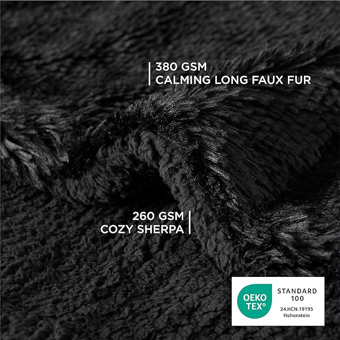 Bedsure Waterproof Dog Blankets for Large Dogs - Calming Cat Blanket for Couch Protector Washable, Long Faux Fur Pet Throw Blanket for Puppy, Reversible Furniture Protection, 50"x60", Black