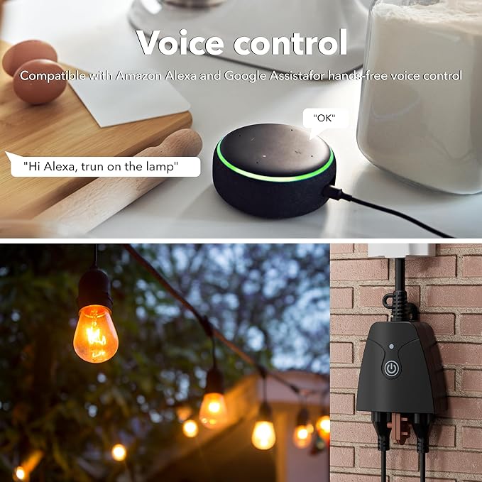 Outdoor Smart WiFi Plug, HBN Heavy Duty Wi-Fi Timer with Two Grounded Outlet, Wireless Remote Control by App Compatible with Alexa and Google Home Assistant 2.4 GHz Network only, ETL Listed (2 Pack)