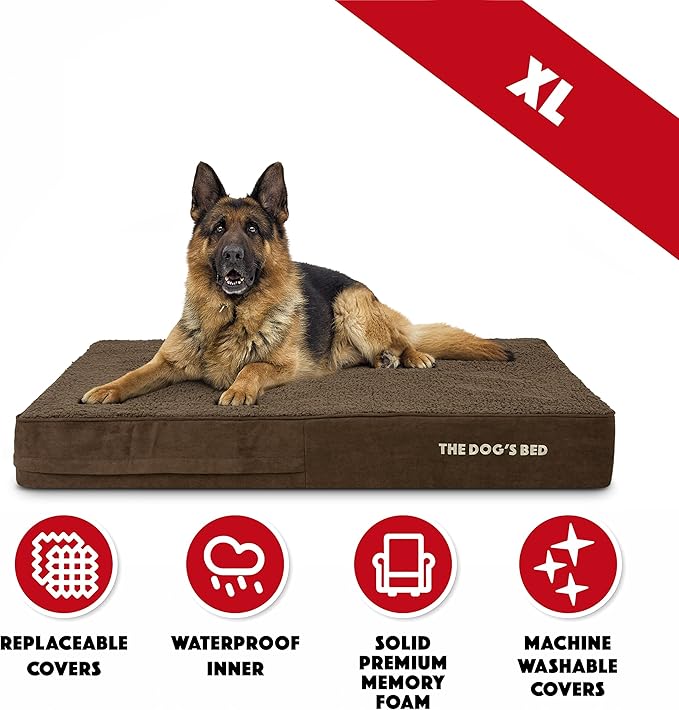 The Dog’s Bed Orthopedic Memory Foam Dog Bed, Brown Plush XL, Pain Relief for Arthritis, Hip & Elbow Dysplasia, Post Surgery, Lameness, Supportive, Calming, Waterproof Washable Cover