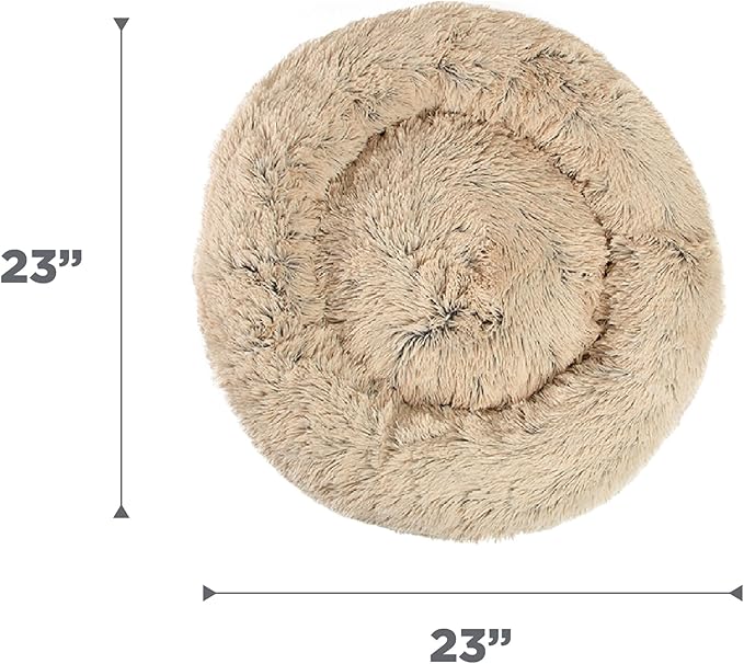 Best Friends by Sheri The Original Calming Donut Dog Bed – Washable Plush Pet Bed for Cats & Small Dogs up to 25 lbs, Shag Faux Fur, Taupe, Small (23" x 23")