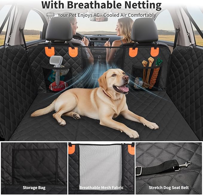 HOTEAGLE Dog Seat Covers for Back Seat, Hard Bottom Back Seat Extender for Dogs, 600D Upgraded Material Waterproof and Comfortable with 400lbs Holds, Ideal for Car Trips and Outdoor Adventures（Black）