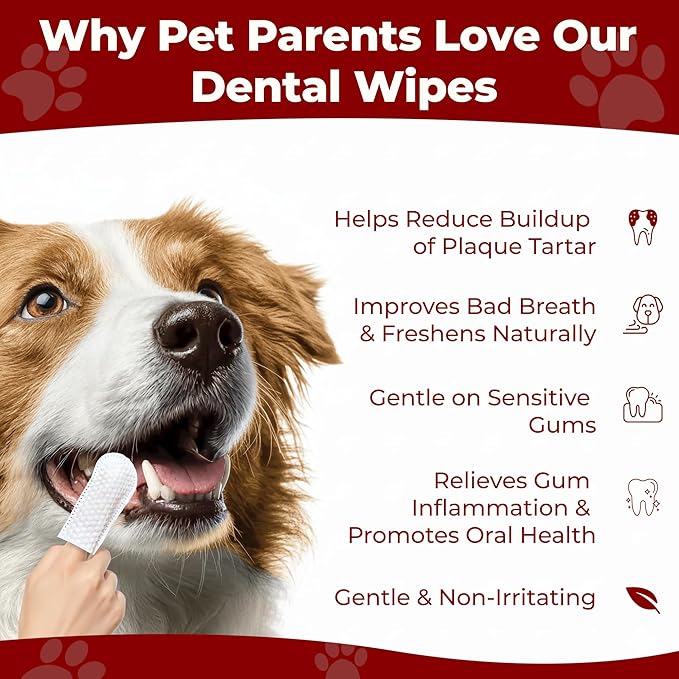 Pets & Pupps Dog Teeth Cleaning Wipes, Cats & Dogs Tooth Brushing Kit to Remove Plaque & Tartar Buildup, Dog Toothbrush and Toothpaste Alternative for Dog Breath Freshener & Dental Care, Unscented