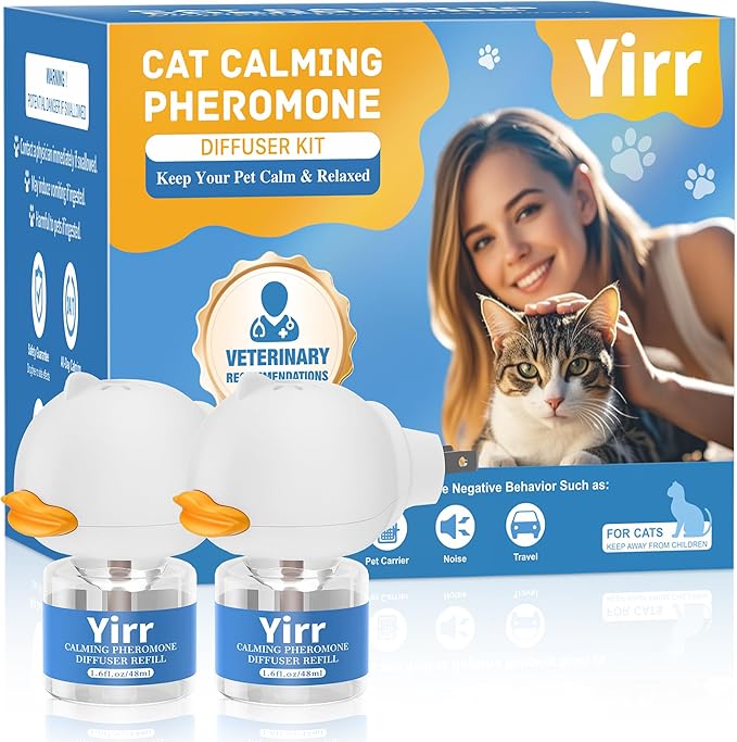 Cat Calming Diffuser, 4 in 1 Kitten Pheromones Calming Diffuser, Multicat Calming Diffuser, Relaxing Pheromone for Cat Relief Stress Anxiety Fighting Scratching, 2 Diffuser 2 Refill(48ml)