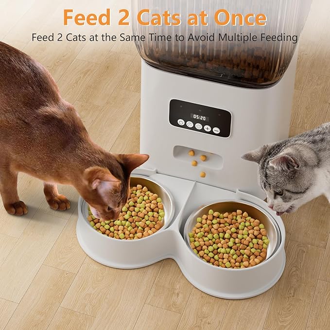 Automatic Cat Feeder, 5L Timed Dual Dog Food Dispenser with Dual Power Supply Programmable 1-15 Meals Control with Auto Pet Feeder for Cats and Dogs (Button)