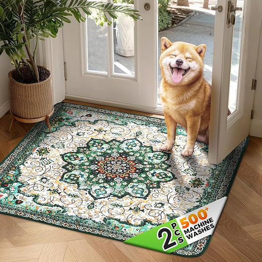 Hompet 2 Pack Super Absorbent Dog Door Mat for Muddy Paws, Washable Pee Pads for Dogs, Reusable Puppy Training Pads, Quick Dry Non-Slip Pet Entryway Rug, Leak-Proof Potty Pad for Indoor Floors 54x54